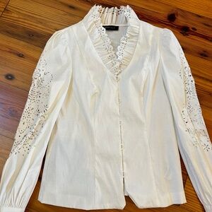 Chetta B Top Blouse Shirt with Lace Ruffled details Size M